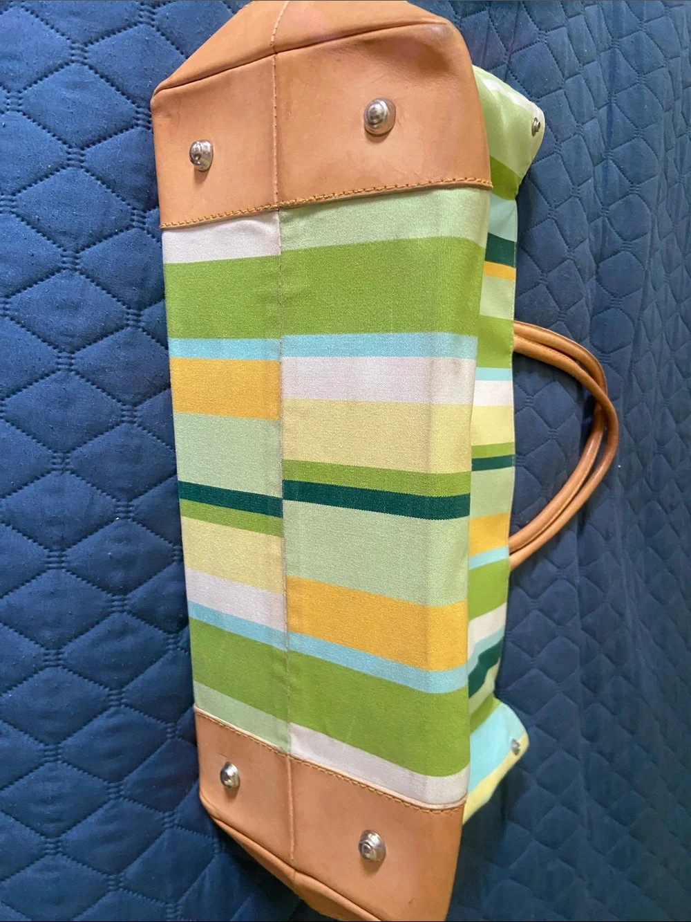 Janus et Cie  by Stubbs and Wooton canvas and leather trim tote - rare find